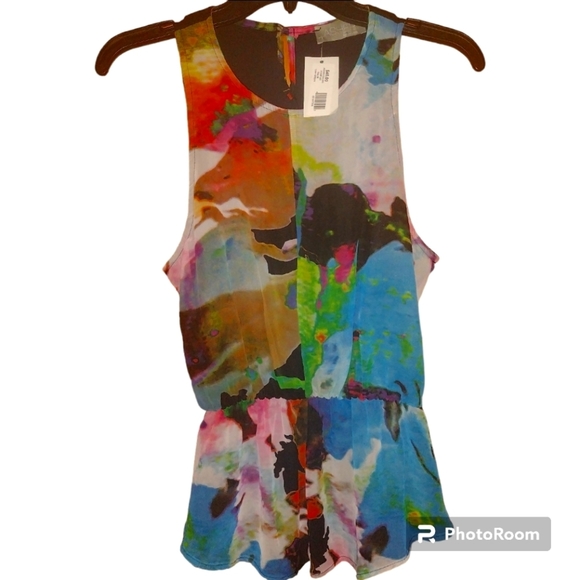 Asher by Fab'rik NWT Colorful Sleeveless Top Elastic Waist Size Medium - Picture 1 of 4
